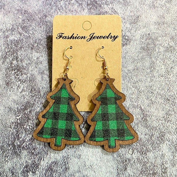 Retro Christmas Tree Plaid Wood