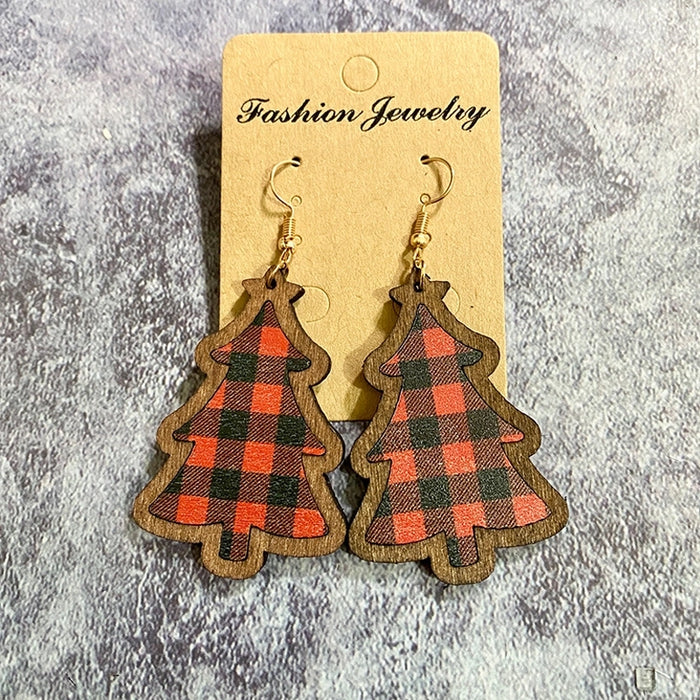Retro Christmas Tree Plaid Wood