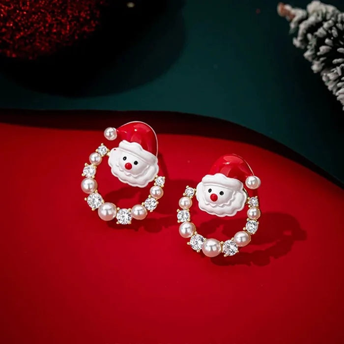 Circle Christmas Snowman Ear Studs