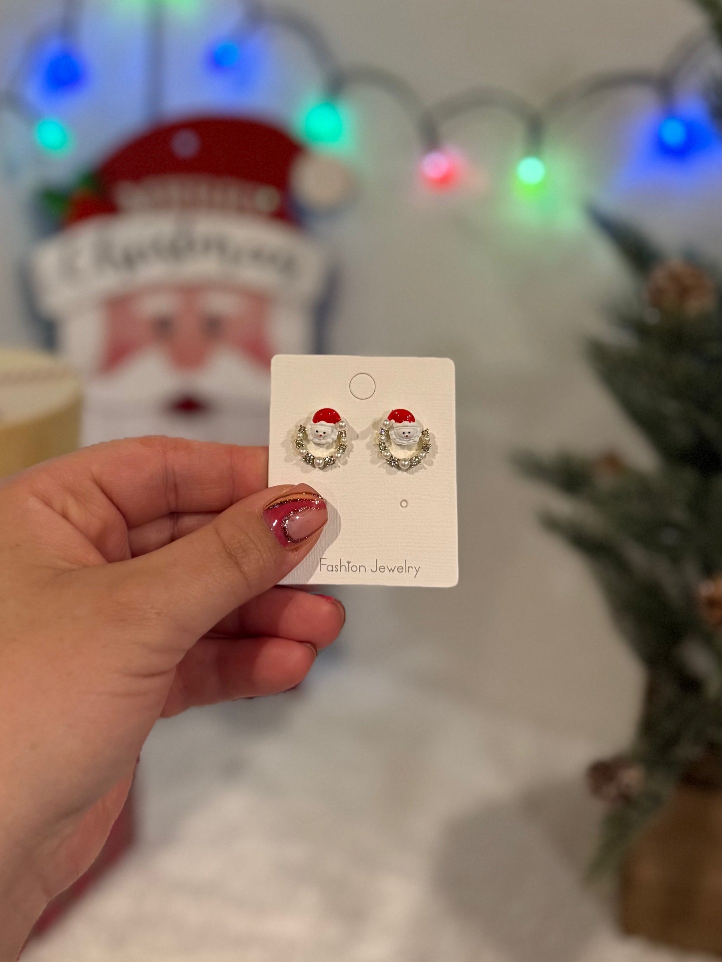 Circle Christmas Snowman Ear Studs