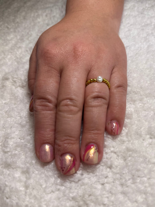 Gold Pearl Elastic Ring